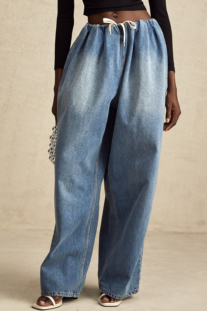 Eulalie Mavi Pilili Alçak Denim Pantolon
