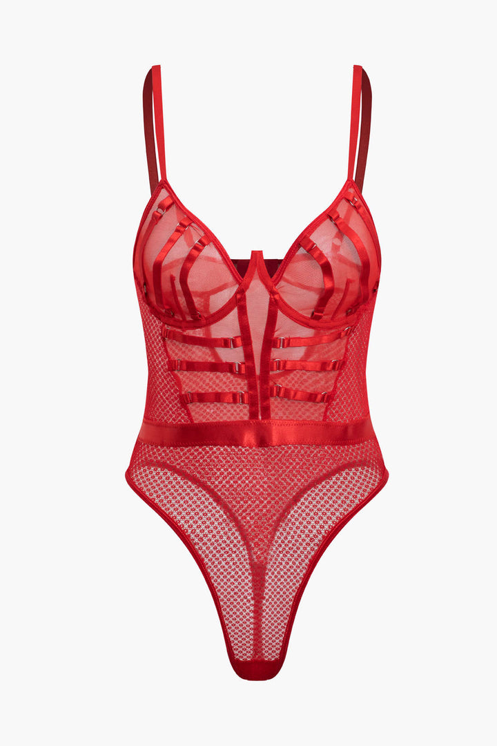 File Şeffaf Sırt Dekolteli Büstiyer İç Giyim Bodysuit