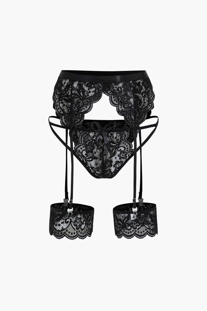 Lace Backless Kesik ve Bağlama Detaylı İç Giyim Garter Seti