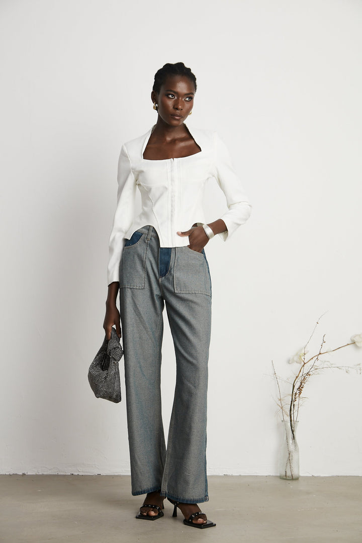 Clothilde Geniş Paça Panelli Jean Pantolon