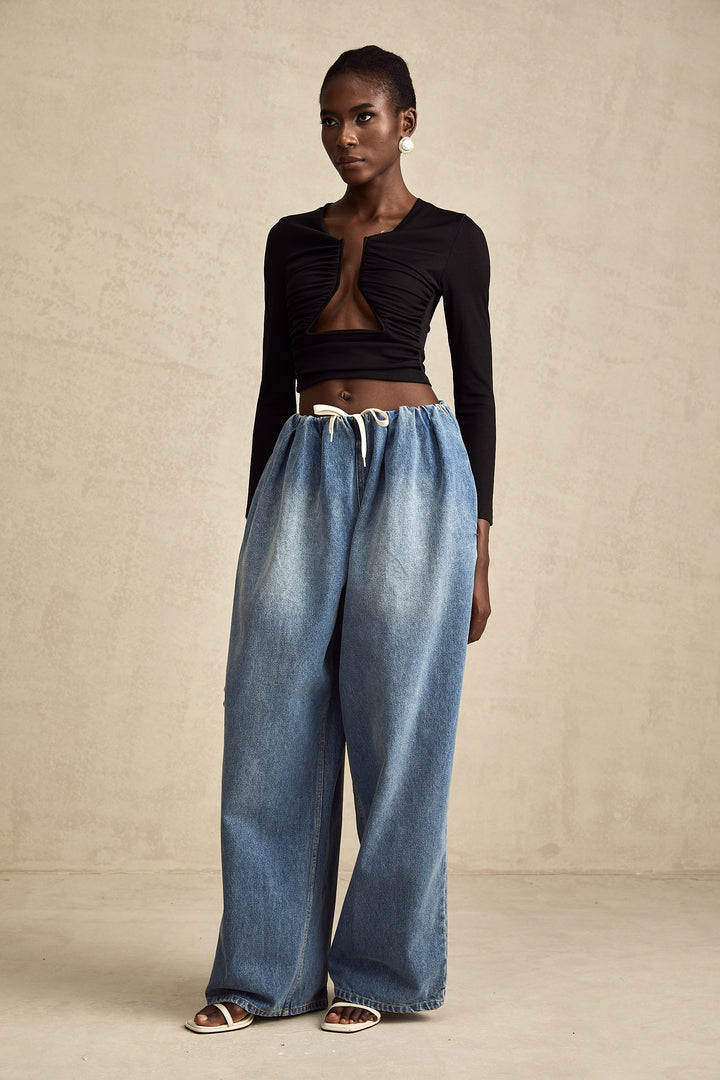 Eulalie Mavi Pilili Alçak Denim Pantolon