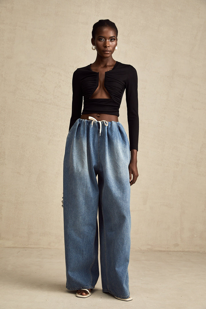 Eulalie Mavi Pilili Alçak Denim Pantolon