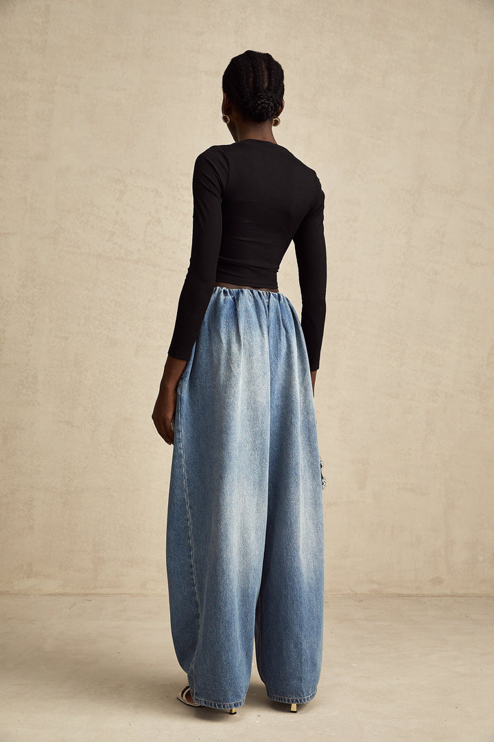 Eulalie Mavi Pilili Alçak Denim Pantolon