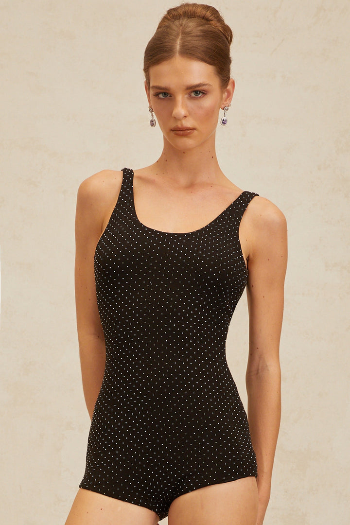 Estelle Siyah Yapay Elmas Süslemeli Bodysuit