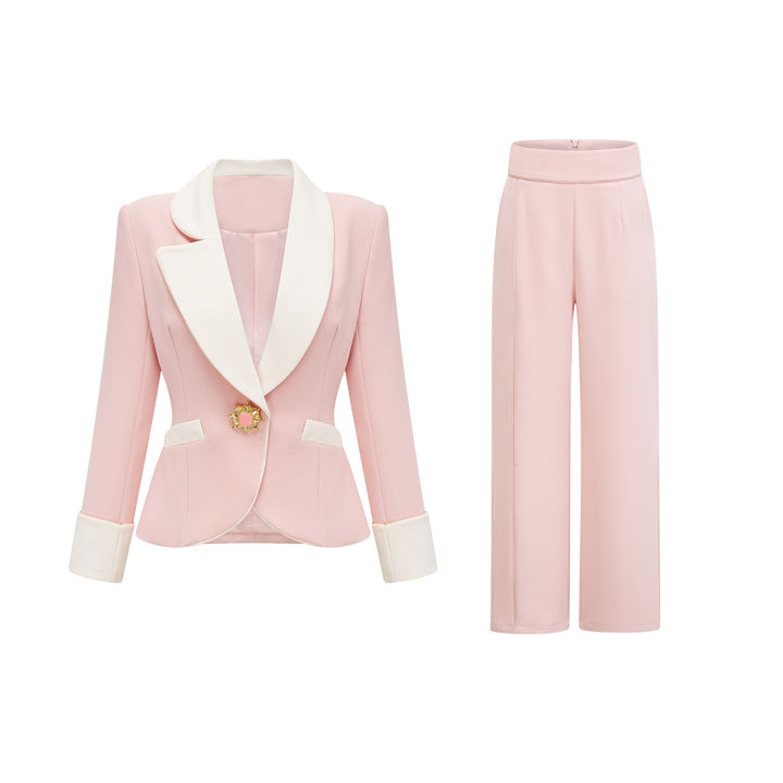 Claretta Renk Bloklu Blazer Ve Pantolon Uyumlu Takım