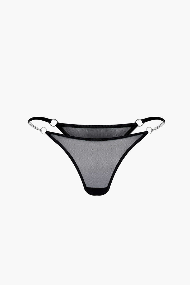 File Şeffaf Zincir Detaylı İki Parçalı İç Giyim Seti ve Choker