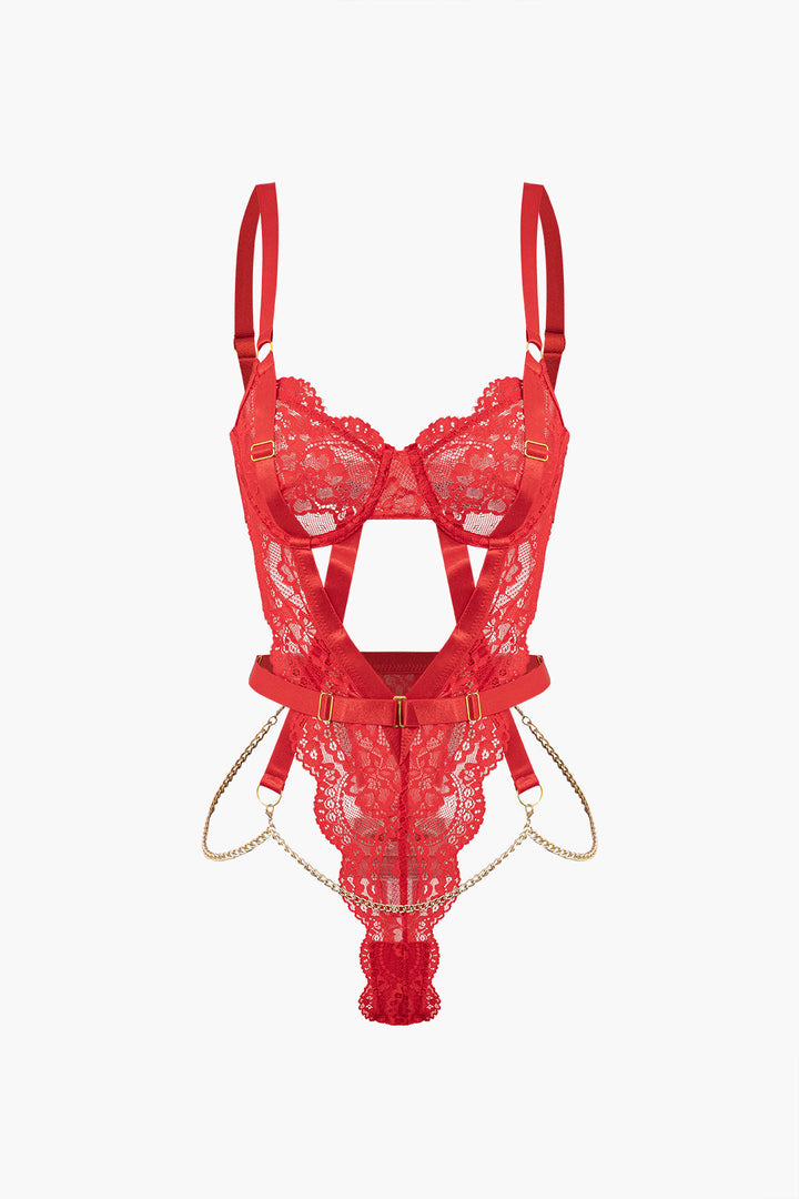 Metalik Zincir Detaylı Dekolteli Büstiyer Bodysuit