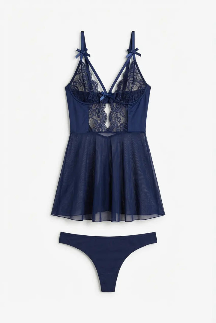 Midnight Lace Sheer Babydoll Set