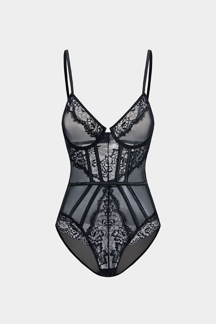 Tül ve Dantelli Büstiyer Korse Bodysuit