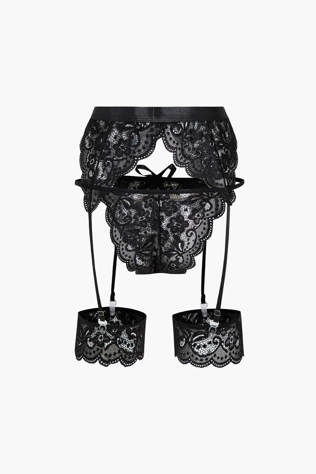 Lace Backless Kesik ve Bağlama Detaylı İç Giyim Garter Seti