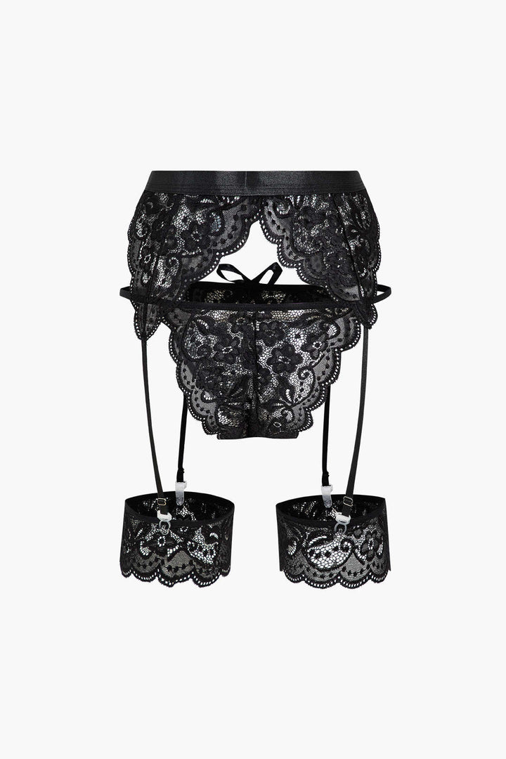 Lace Backless Kesik ve Bağlama Detaylı İç Giyim Garter Seti