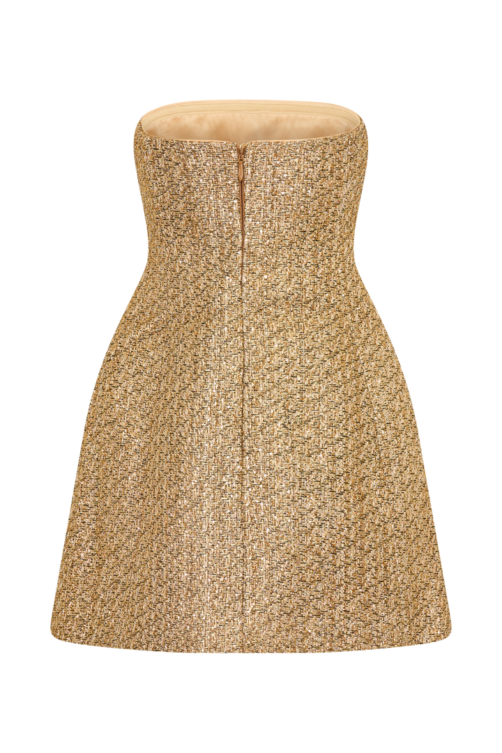 Gala Straplez Tüvit Mini Elbise - Gold