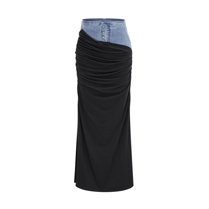 Nala Jarse Panelli Denim Üst Ve Etek Uyumlu Set
