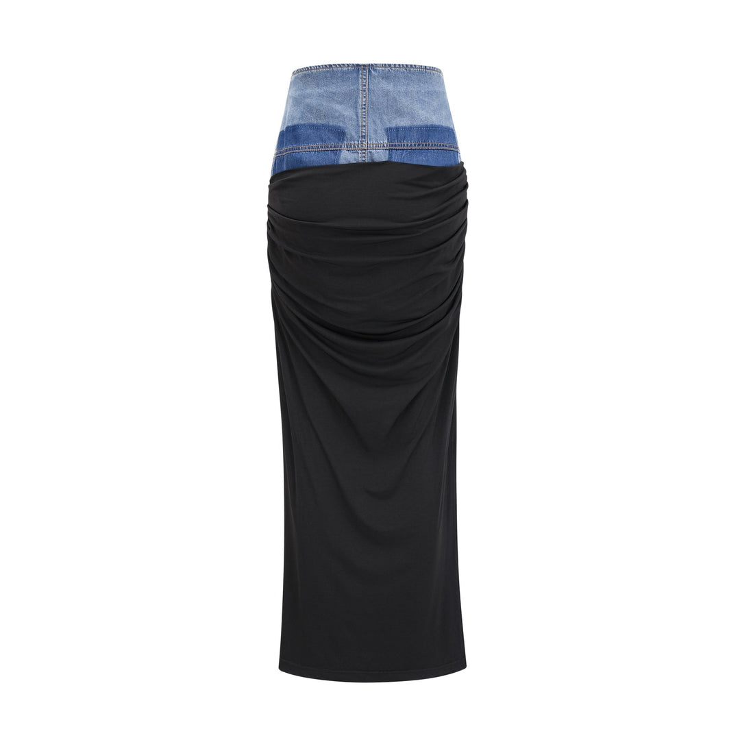 Nala Jarse Panelli Denim Üst Ve Etek Uyumlu Set