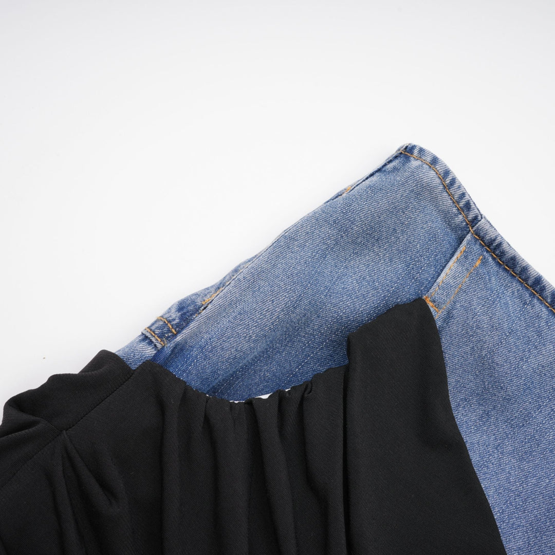 Nala Jarse Panelli Denim Üst Ve Etek Uyumlu Set