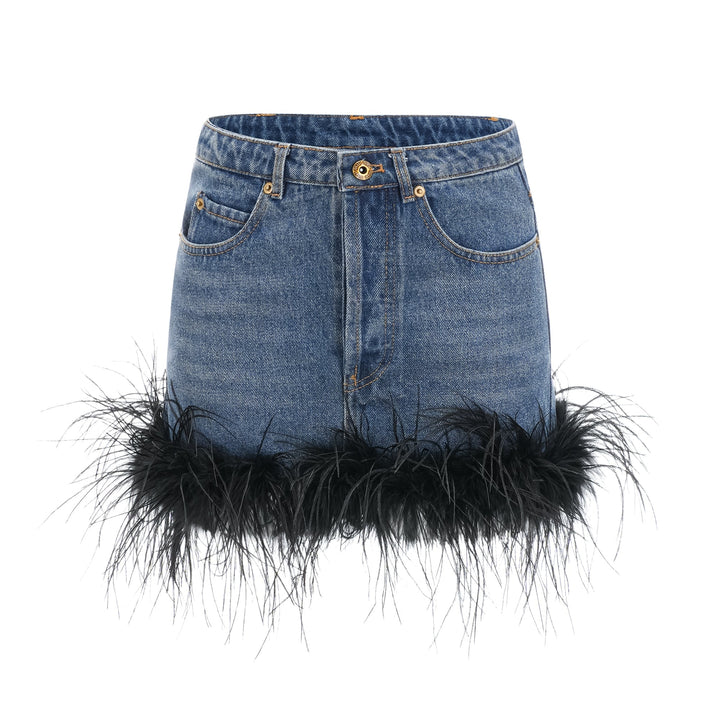 Milia Tüylü Denim Üst Ve Etek Uyumlu Set