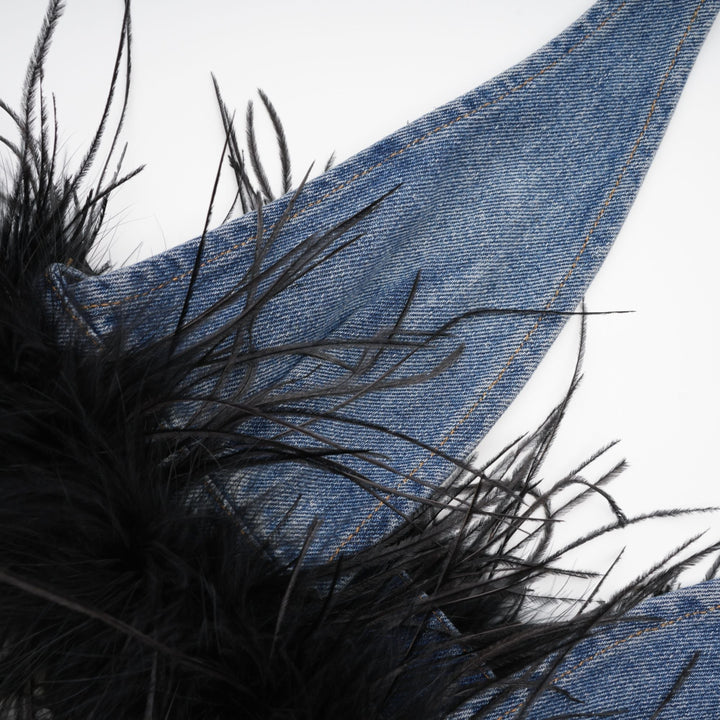 Milia Tüylü Denim Üst Ve Etek Uyumlu Set