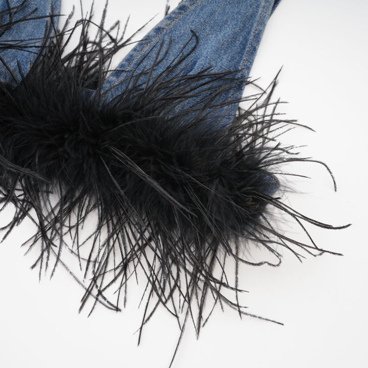 Milia Tüylü Denim Üst Ve Etek Uyumlu Set