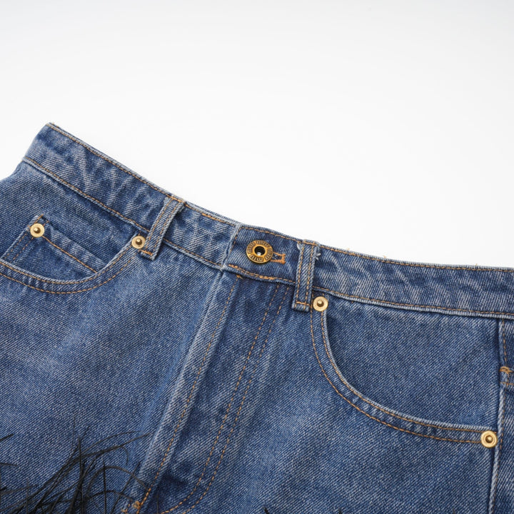 Milia Tüylü Denim Üst Ve Etek Uyumlu Set