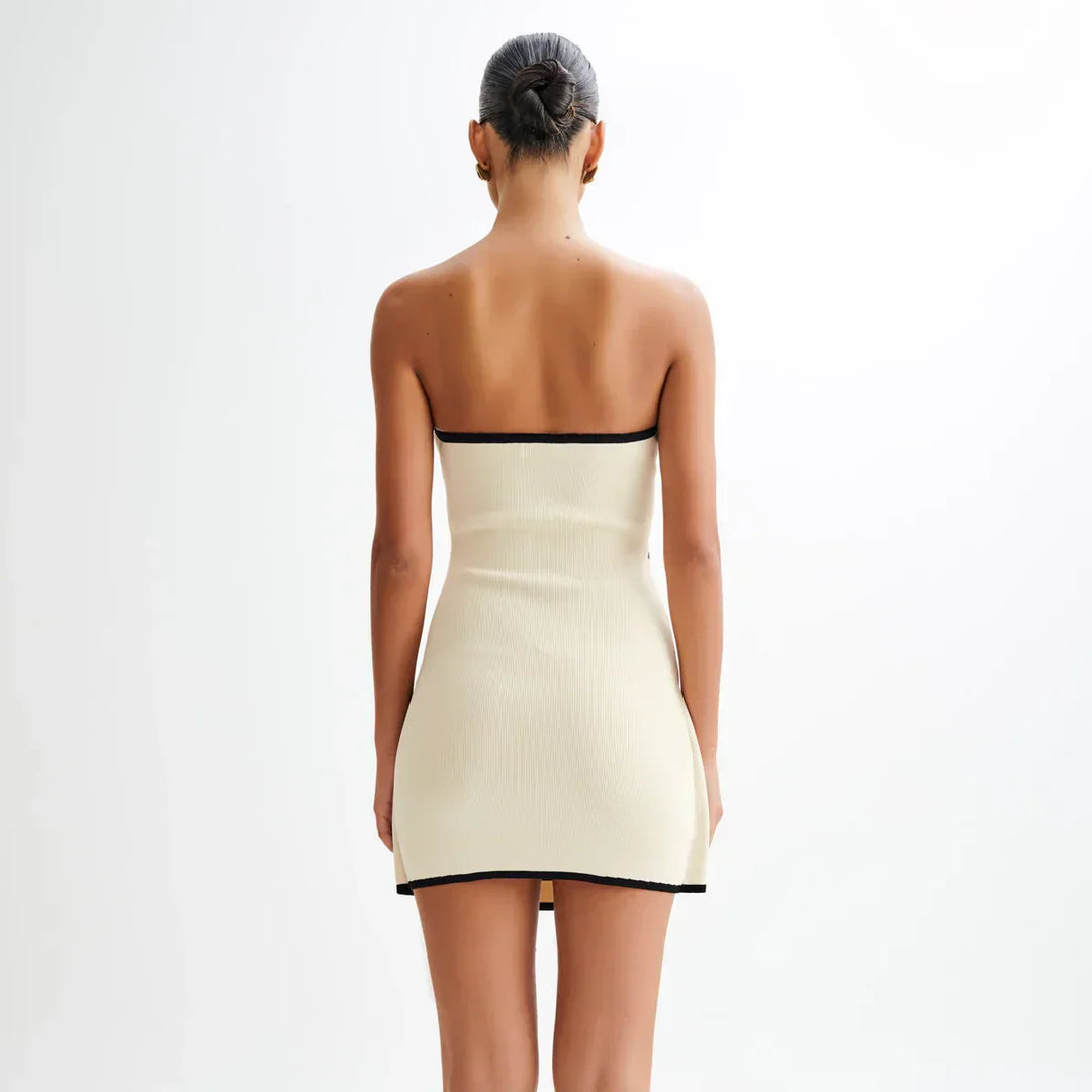 Simply Elegant Straplez Fildişi Örgü Mini Elbise