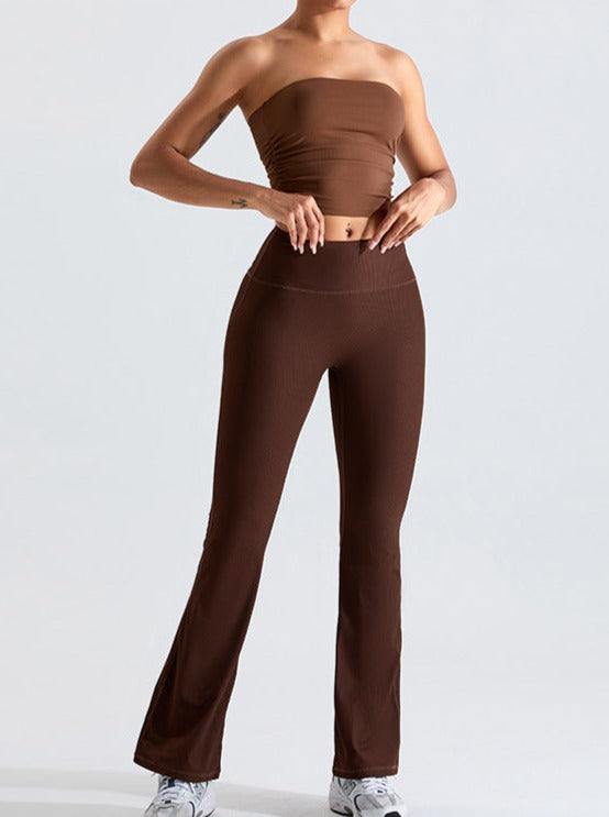 Kahverengi Göğüs Sargılı Slim Fitting Tüp Üst