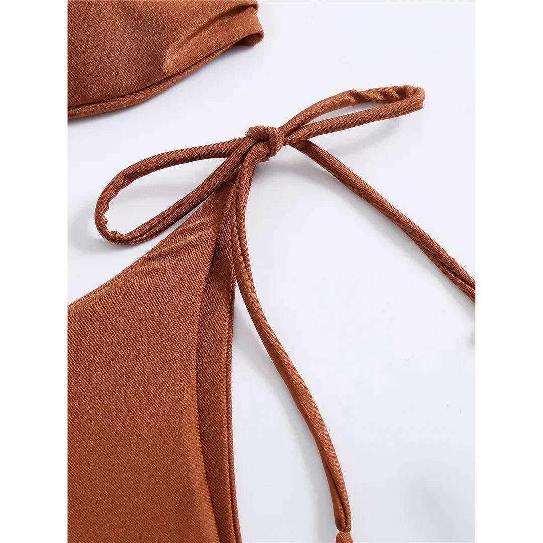 Bandeau Yüksek Bacak Bikini Takımı