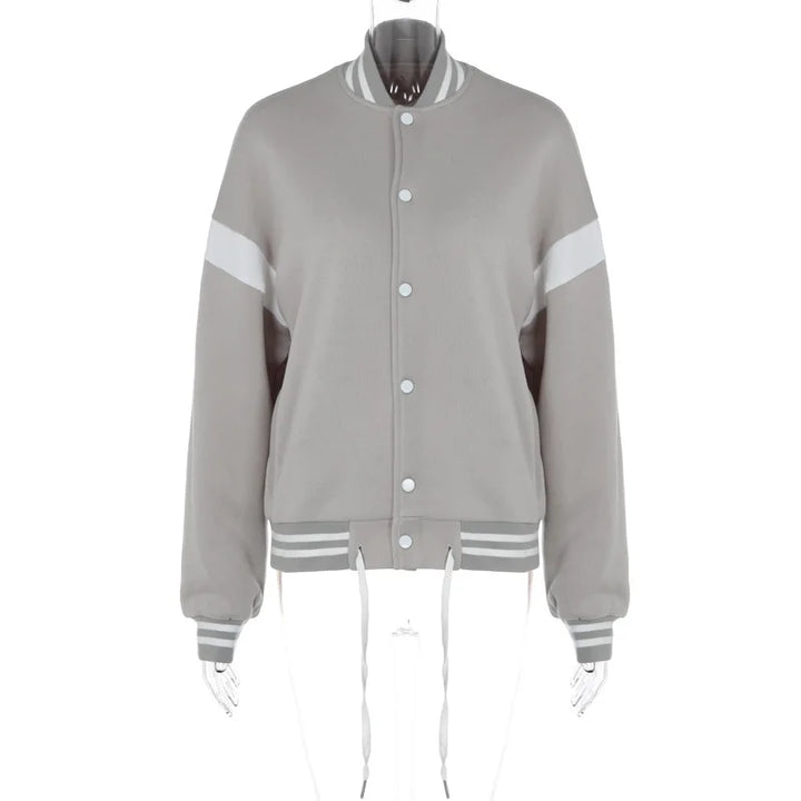 Beyaz Şeritli Bomber Oversize Ceket Mont
