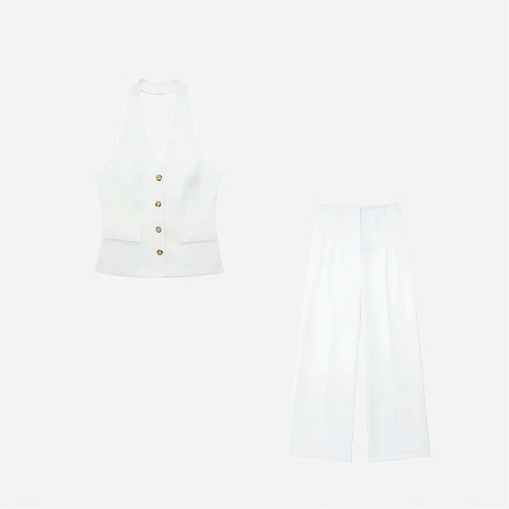 Halter Yaka Yelek ve Pantolon Takımı