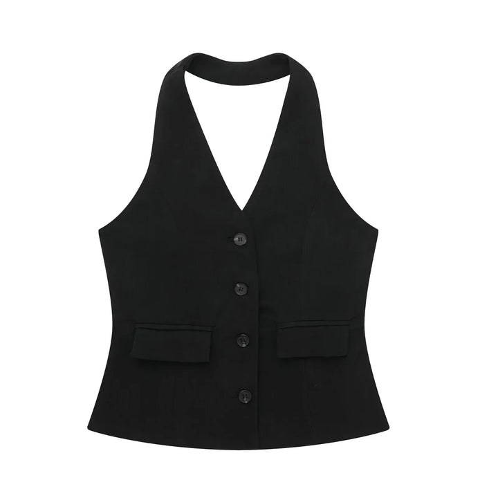 Halter Yaka Yelek ve Pantolon Takımı