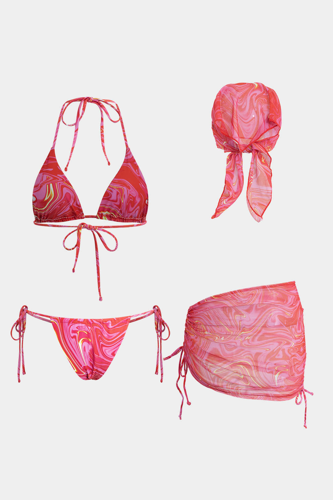 Etnik Desenli Dört Parça Bikini Takımı