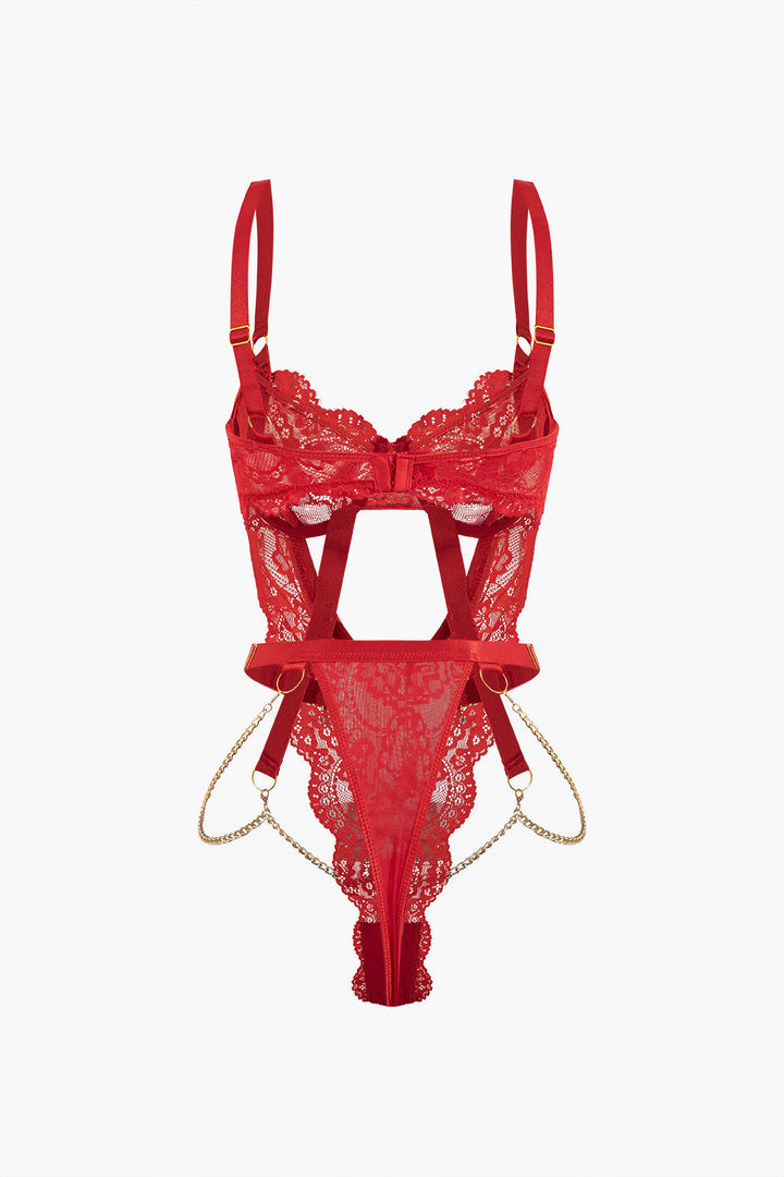 Metalik Zincir Detaylı Dekolteli Büstiyer Bodysuit