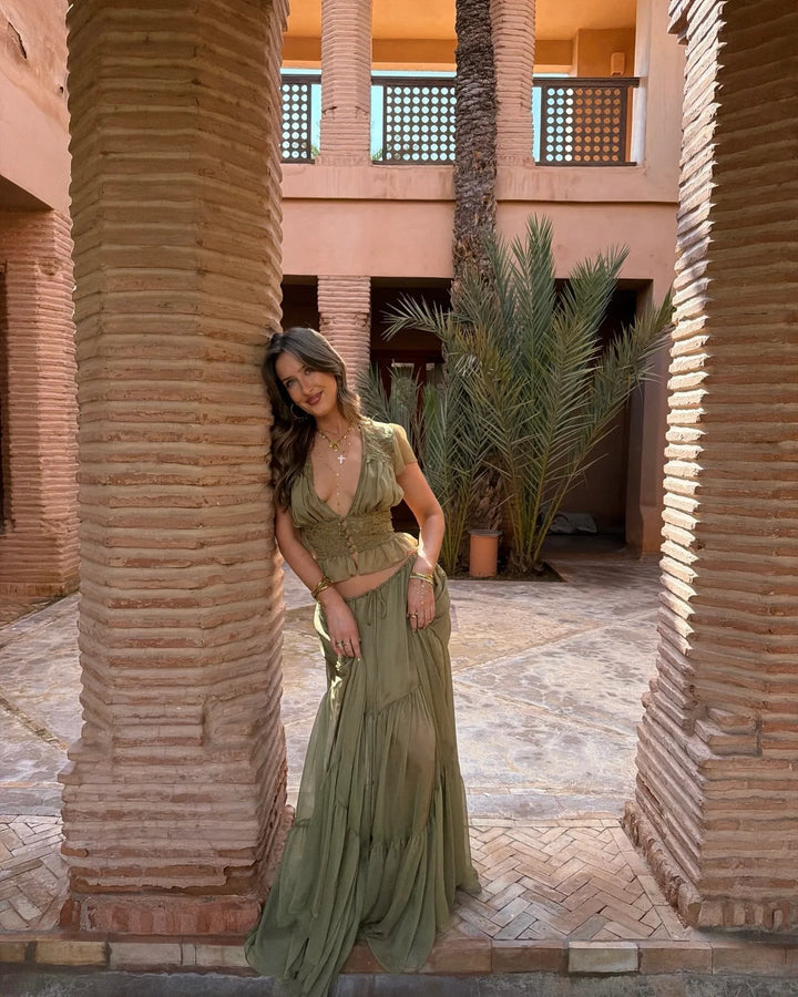 Beatrice Lace Chiffon Top & Skirt Set