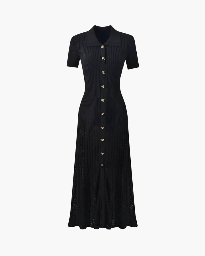 Affra Turn-Down Collar Knit Maxi Dress
