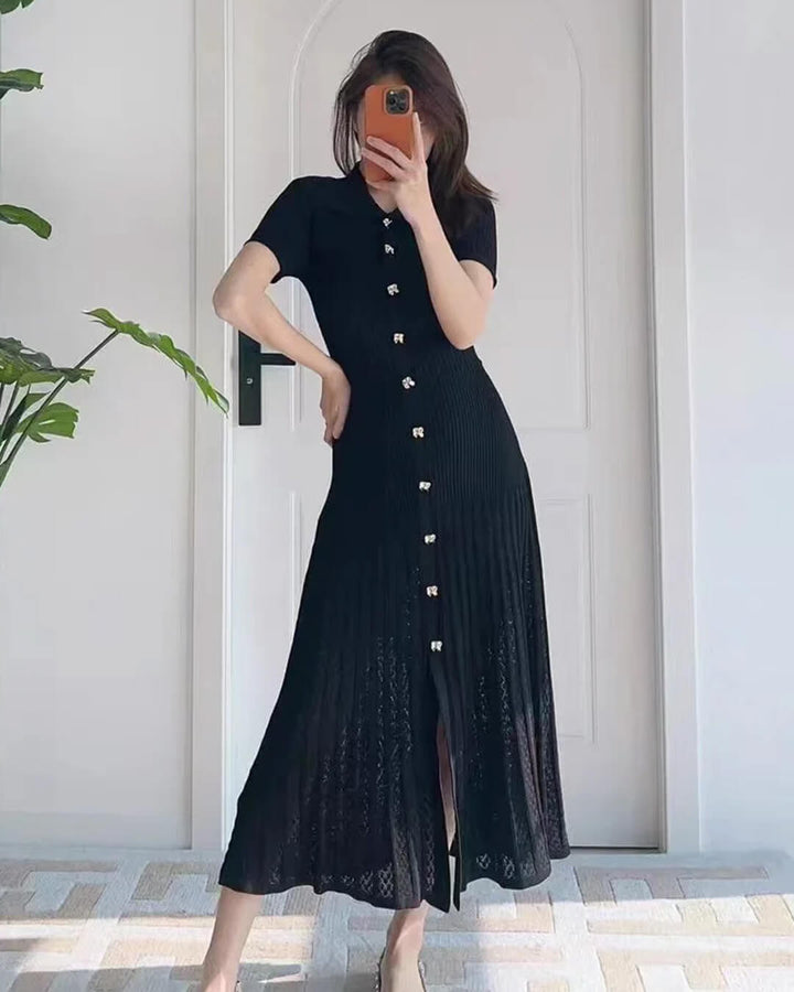 Affra Turn-Down Collar Knit Maxi Dress