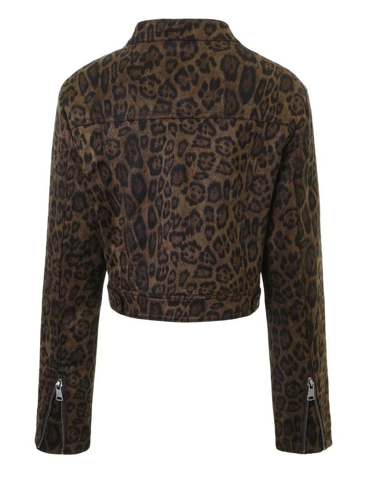 Coral Leopard Print Cropped Jacket