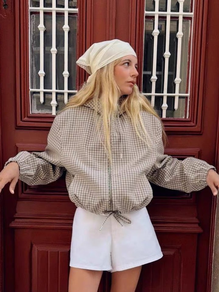 Daniela Plaid Hooded Cropped Jacket