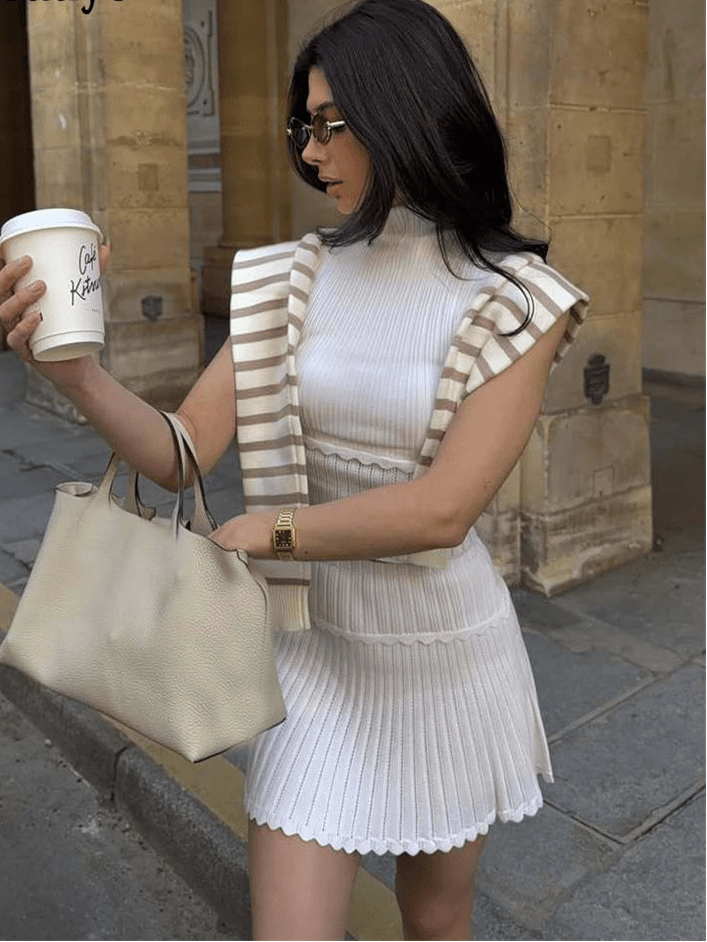 Kelly Two-Piece Knitted Crop Top & Pleated Mini Skirt Set