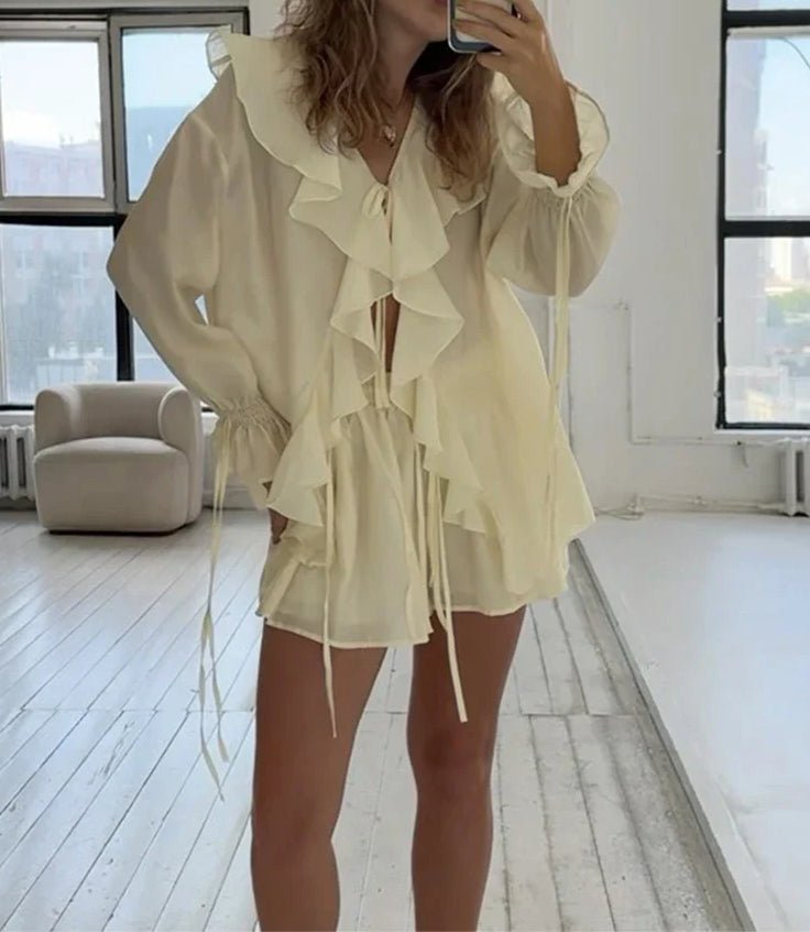 Hannah Ruffled Tie Top Shorts Set