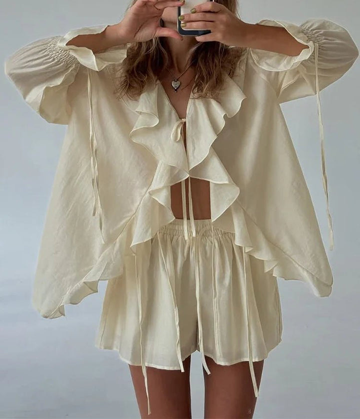 Hannah Ruffled Tie Top Shorts Set