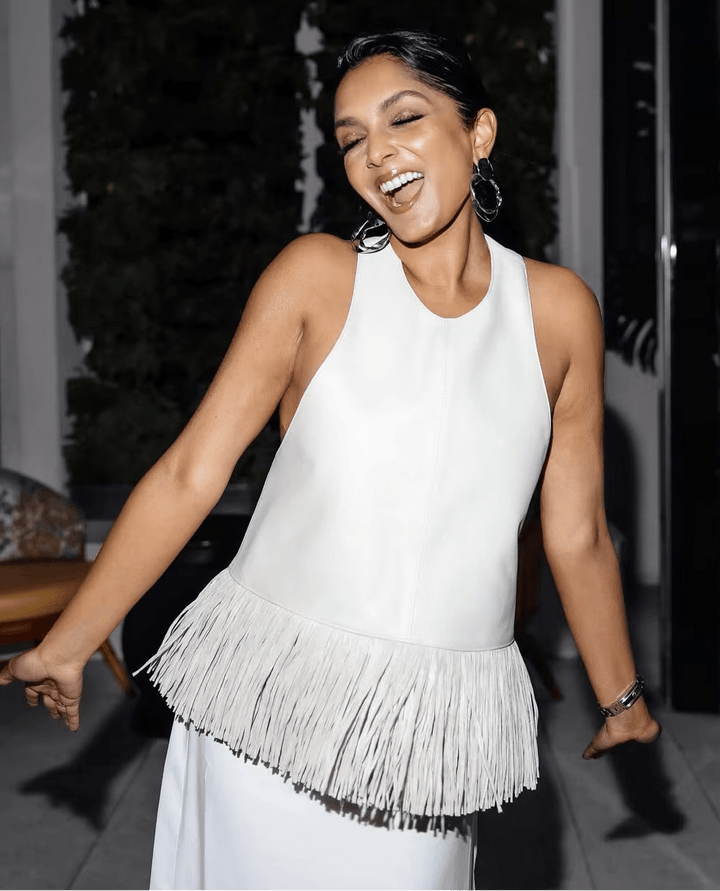 Sierra Faux Leather Fringe Halter Top