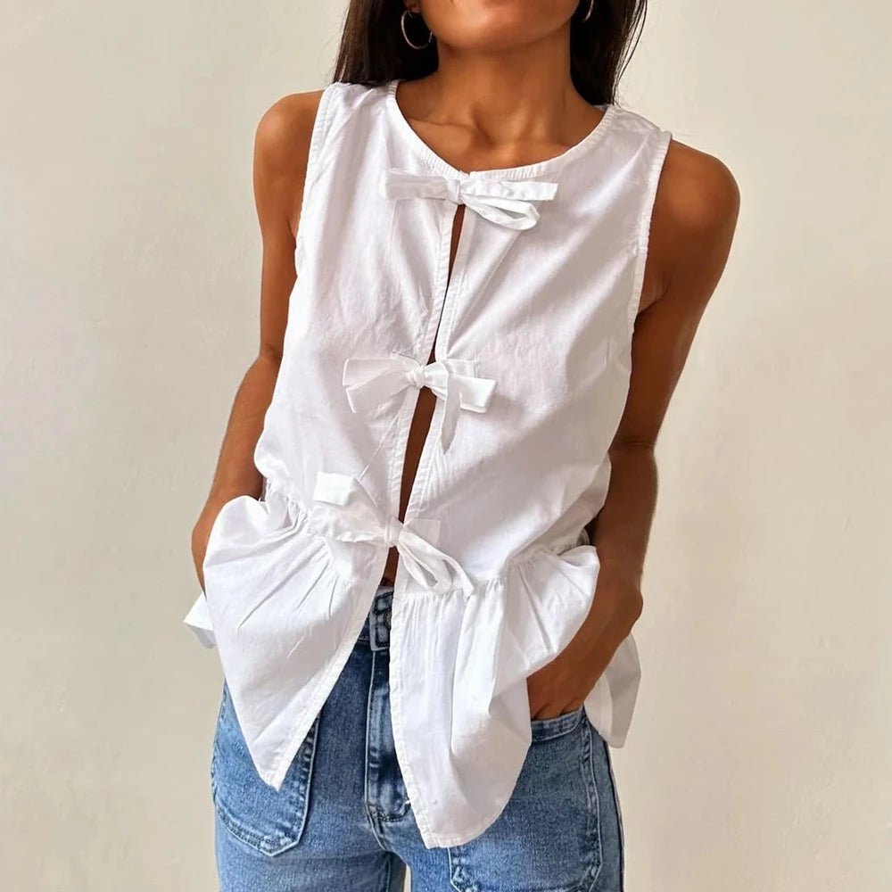 Bianca Bow-Tie Peplum Tank Top
