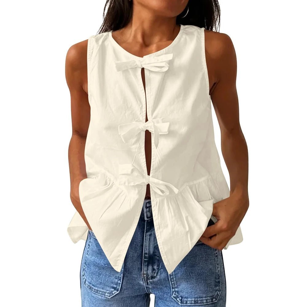 Bianca Bow-Tie Peplum Tank Top